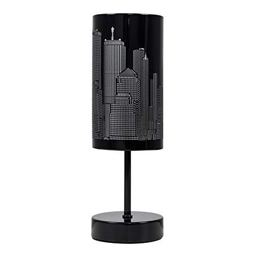 Image of MiniSun | Modern Gloss Black Touch Table Lamp with New York Skyline Shade - Complete with a 5w LED Dimmable Bulb [3000K Warm White] | Table Lamps & Home Improvements Essential