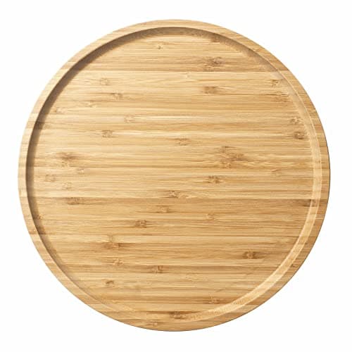 Image of Bamboo Serving Platter, Round Wood Tray, Wooden Serving Tray, Fruit, Bread, Salad Plate, Charcuterie Serving Board, 30 cm