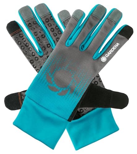 Image of Gardena Garden and Maintenance Glove 7/S: Garden gloves for demanding gardening and planting work, secure grip, breathable mesh material, Mobile Touch for smartphone use (11500-20)