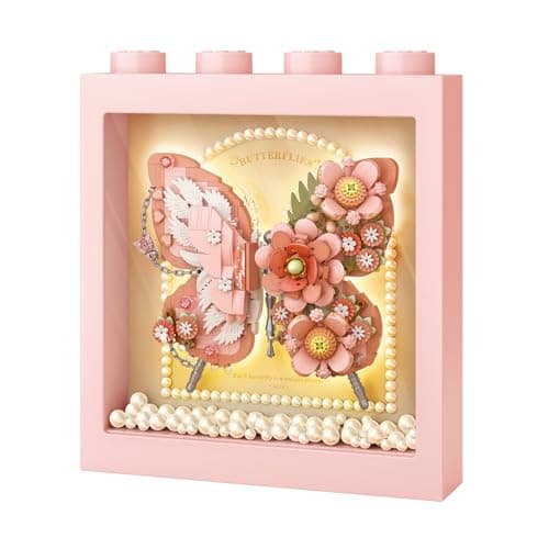 Image of MEIEST Butterfly Picture Frame Building Blocks Set,Creative Flowers Building Set with Exquisite Frame,Fantasy Building Bricks Toys,Home Decor (Pink)