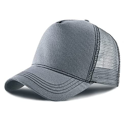 Image of Baseball Cap for Men Women,5 Panel Adjustable Plain Trucker Cap Mesh Back Sports Casual Cap Summer Sun Hat for Unisex (Dark Gray, One Size)