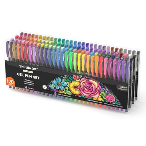 Image of Shuttle Art Gel Pens, 120 Colours Gel Colouring Pens for Adults Pack, Colouring Set with Glitter Metallic Neon Pastel Swirl Colours, Ideal for Kids and Adult Colouring Books Doodling Drawing