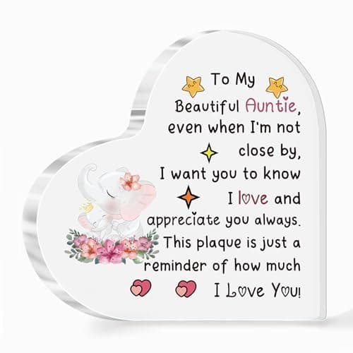 Image of Auntie Acrylic Plaques Mother's Day Gifts Aunt Appreciate Present Aunty Birthday Heart Sign Home Decorations Christmas Souvenirs from Niece Nephew Elephant Design Love Reminder Kepsake