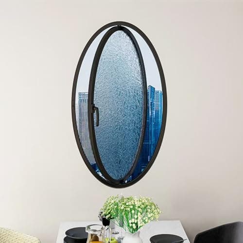 Image of Oval Rotating Window - Aluminum Sliding Porthole for Shed, Basement, or Bathroom - Rainproof and Silent Design
