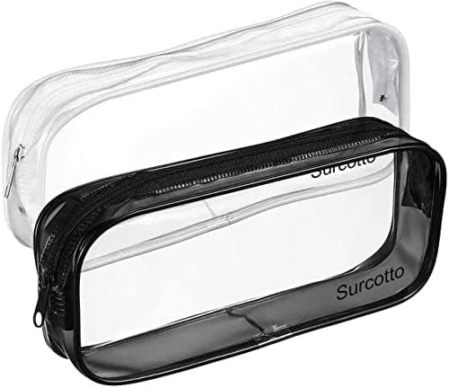 Image of Surcotto Clear Transparent Pencil Case, 2PCS See Through, 22x4x9 cm, Black & White | Versatile Storage for Stationery, Toiletries, Makeup & Office Supplies