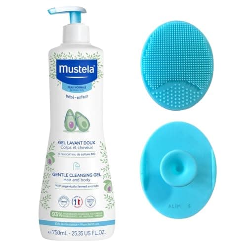 Image of Mustela Bebe Gentle Cleansing Gel 750ml bundled with Alimos Silicone Brush