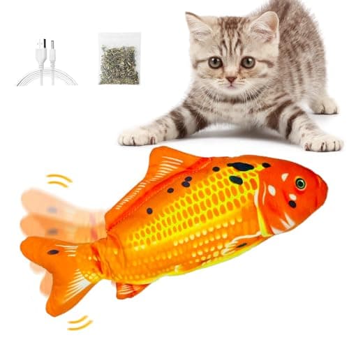 Image of Jiuhao Electric Flopping Fish Interactive Cat Toy - Indoor Plush Catnip Toy for Cats and Kittens - Moving Pet Pillow for Chewing, Biting and Kicking