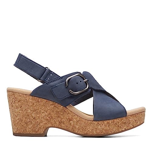 Image of Clarks Women's Giselle Dove Wedge Sandal, Navy Nubuck, 3 UK