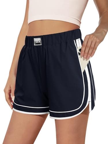 Image of Magritta Gym Shorts Womens Elastic Waist Quick Dry Lightweight Summer Workout Training Walking Running Ladies Shorts with Pockets Navy Blue XX-Large, 22-24