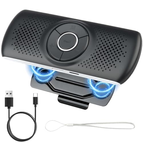 Image of Hands Free Car Phone Kit, Bluetooth 5.0 Speakerphone for GPS Music, TF Card Slot, Siri Google Assistant Support,Voice Commands Calls Wireless Visor Speaker Magnetic Clip for Android & iOS