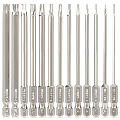 Image of Torx Bit Set Hakkin 13Pcs 100mm Tamper Proof Security Torx Bits Premium S2 Steel 1/4” Hex Shank Magnetic Torx Screwdriver Bits for Power Impact Driver T5 T6 T7 T8 T9 T10 T15 T20 T25 T27 T30 T35 T40