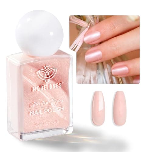 Image of Modelones Quick Dry Nail Polish, Nude Pink Fast Drying Nail Varnish, 15 ml Air Dry Nail Art DIY Home Salon Long Last Manicure Gift for Women 0.5 Fl Oz
