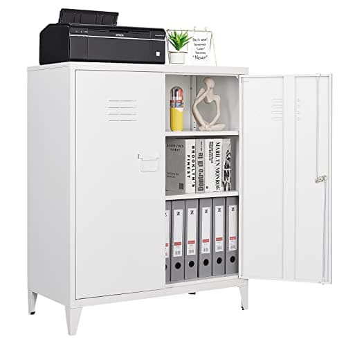 Image of Sightlife Metal Storage Cabinet with Locking Doors Adjustable Shelves Metal Cupboards Lockable Filing Cabinets Locker Floor Standing Sideboard for Home Office Garage 80 x 40 x 100cm (White)