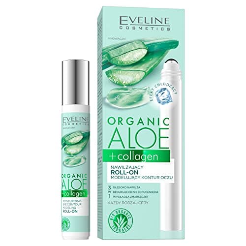 Image of Eveline Cosmetics Organic Aloe+Collagen Hydrating Eye Contour Sculpting Roll-On with Aloe Vera, Acacia Collagen & Vitamins - Vegan Formula, 15ml