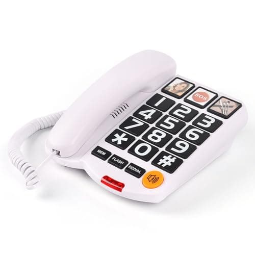 Image of Mcheeta Big Button Landline Phone for elderly, PSTN One-touch Image Button Corded House Phone with flashing light and Adjustable Volume, Telephones Landline Suitable for Elderly people, White