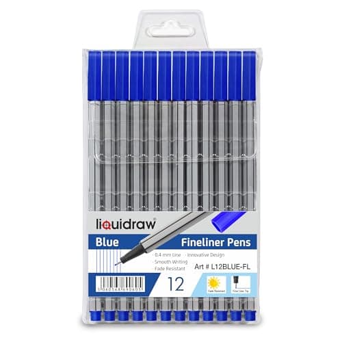 Image of Liquidraw Blue Fineliner Pens - 12 Set | Fine Point 0.4 mm Tip | Storage Wallet | Blue Coloured Pens For Artists, Handwriting, Drawing, Calligraphy, Sketching | Ergonomic Design | Fade Resistant Ink