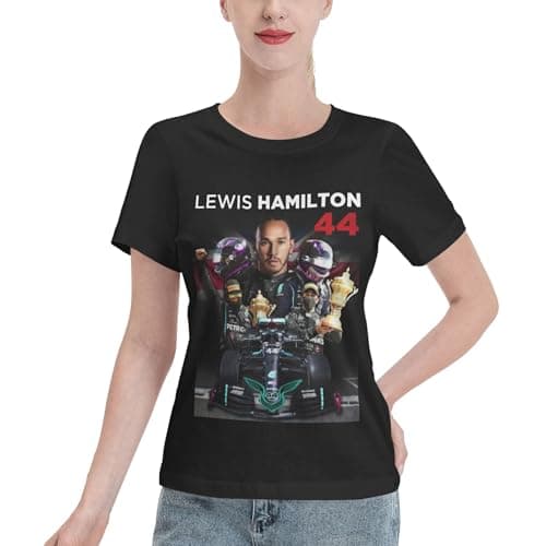 Image of KESATUOT Women's Lewis Racing Driver Hamilton 44 Cute T-Shirts Graphic Shirts Crewneck Short Sleeve Summer Tops Black M