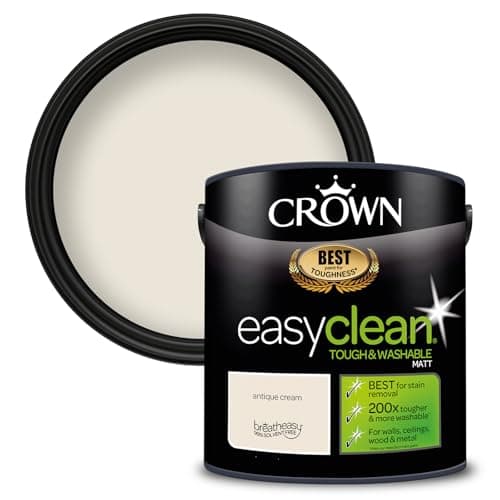Image of CROWN Antique Cream - Tough & Washable - Matt Emulsion Paint - Stain Resistant - Mid Cream Paint - 2.5L