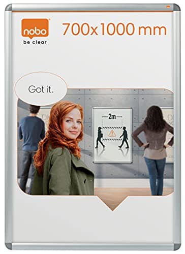 Image of Nobo Poster Frame Sign Holder With Snap Frame, 700 x 1000 mm, Wall Mounted, Aluminium Trim, Anti-Glare Protective Cover, Premium Plus, Silver, 1902209
