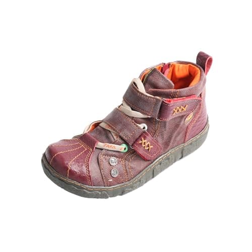Image of TMA EYES Ladies' fashionable leather side zipper lace up cute ankle boots (Red,6)
