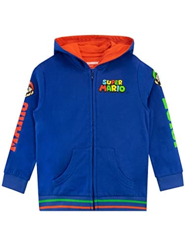 Image of Super Mario BROS Boys Mario and Luigi Zip Hoodie Hooded Sweatshirt for Kids Blue 8 to 9 Years