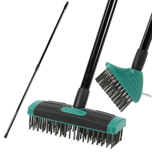 Image of Taylor & Brown 3 in 1 Telescopic Weed Remover Brush Wire Head Paving Decking Clean Scrub Moss Weed Remover Tool Wire Brush Scraper Set with Metal Broom & Weed Removal Head Green