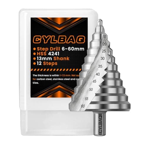 Image of Large Step Drill Bit, CYLBAQ HSS Spiral Step Drill Bits For Metal,Titanium High Speed Steel 6-60MM Step Cone Cutter Multiple Hole Drilling Cone Drill Bit Stepped Up Bits For DIY Lovers