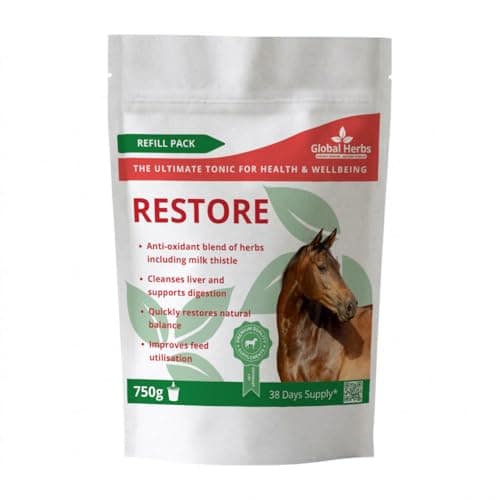 Image of Global Herbs Restore Powder for Horses 750g Refill Pouch Liver, Digestion & Condition Support Herbal Supplement