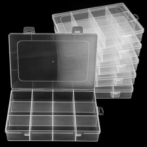 Image of ASelected 6Pcs 12 Grids Craft Storage Box, 19.2x13x3.5CM Bead Storage Box with Compartments, Small Plastic Organiser Box Earring Organisers for DIY Art Crafts Jewelry