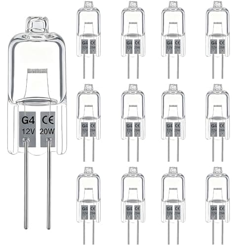 Image of Trubuyware G4 Halogen Bulbs 20W, 12 Pack Halogen Light Bulbs 12V 20W Warm White 2700K, Clear Capsule 2 Pin Lamp Bulb Dimmable for Cooker Hood, Cabinet, Table Lamps, Ceiling Lights