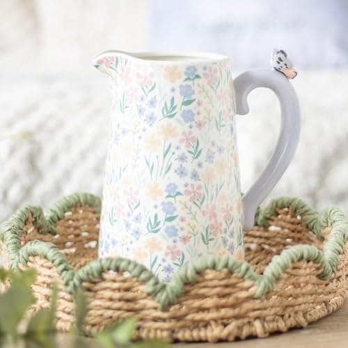 Image of ZALE YARDLEY Ceramic Wildflower Jug, Ditsy Floral Pattern, Country Rustic Style, Vase for Real or Artificial Flowers, Wedding, Housewarming Gift