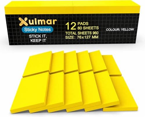 Image of 960 Sticky Notes, 12 Pads 3 x 5 Inch Self Adhesive Memo Pads (76 x 127 mm), Yellow Color, 80 Sheets per Pad, Removable Sticky Notes for Office, School & Home