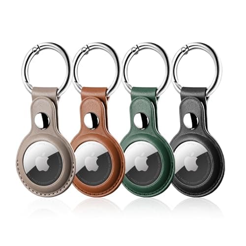 Image of LETREEN Airtag Case, 4 Pack PU Leather Airtag Holder with Keyring, Protective Air Tag Holder Key Ring for Luggage Keychain, Kids, Pet Collar Tracker Dog Cat