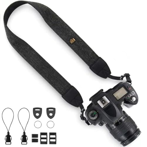 Image of XILIYAI Camera Neck Strap, Cotton Woven Camera Strap Adjustable Camera Strap for Camcorder,and Nikon,Canon,Sony,Minolta,Panasonic,SLR,DSLR Digital Binoculars Video (Black)