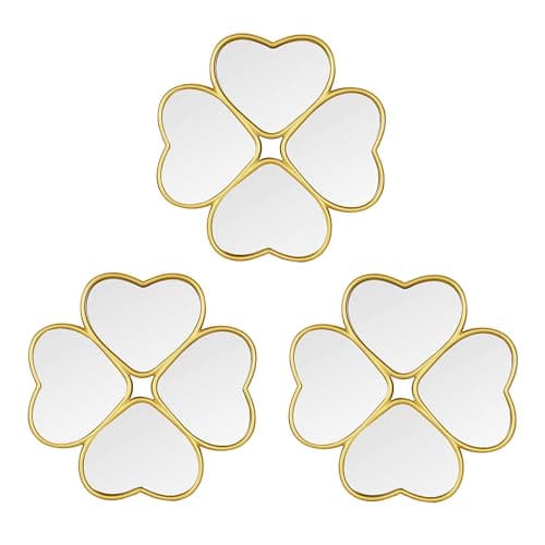 Image of LuHeToz Small Decoritive Heart Wall Mirrors Set of 3, Decorative Four-leaf clover Mirror (Gold)