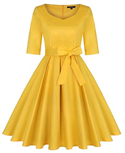 Image of MINTLIMIT Women's 3/4 Sleeve Cocktail Dress A-Line Sweetheart Party Fall Wedding Guest Dresses (Yellow,M)