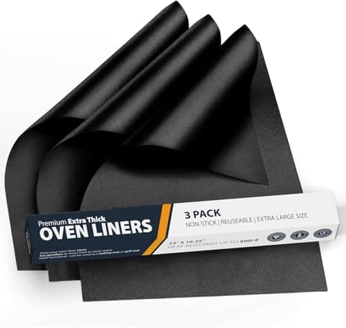Image of Linda's Essentials Extra Large Oven Liners for Bottom of Oven (3 Pack) - Universal Non-Stick Liner for Fan Assisted Cooking, 58.4 x 41.3 cm Kitchen Protector Sheets, Save Time & Clean Easily (Black)