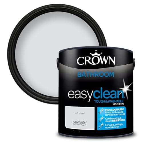 Image of CROWN Soft Steel - Anti Mould Bathroom Paint - Washable, Mould & Condensation Resistant - Pale Blue Grey Paint - 2.5L