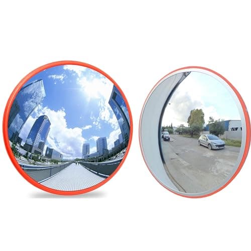 Image of Convex Road Safety Mirror, Diameter 12inch 45cm Wide View Angle, Polycarbonate Unbreakable Traffic Mirror Orange for Blind Spot Security Surveillance with Wall Fixing Bracket