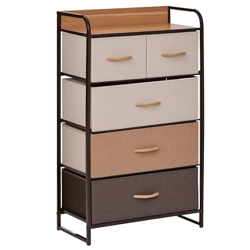 Image of HOMCOM 5-Drawer Dresser Tower 3-Tier Storage Organizer with Steel Frame Wooden Top for Bedroom Hallway Closets