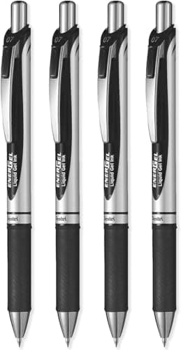 Image of Pentel EnerGel XM BL77 - Retractable Liquid Gel Ink Pen - 0.7mm Medium Tip - Black Ink - Pack of 4