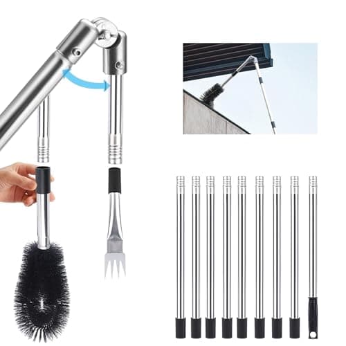 Image of Gutter Cleaner 4M Telescopic Roof Gutter Cleaning Tools Kit with Adjustable Angle Pole Gutter Brush Scoop, for Removing Leaves, Debris & Spider Webs from Gardens Ditches Villas Townhouses 12Pcs