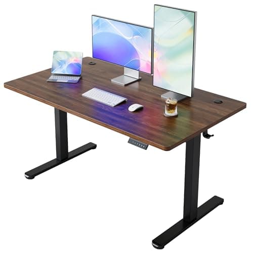 Image of HUANUO 140 cm Electric Standing Desk Adjustable Height, 4 Memory Height Settings, Sit Stand Up Desk for Home Office & Computer Workstation, Dark Walnut