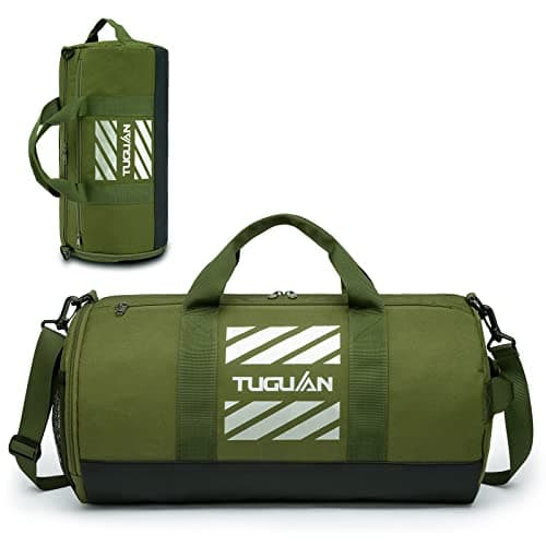 Image of TUGUAN Gym Bag Sports Holdall Bag for Men 40L Travel Duffels with Shoes Compartment and Wet Pocket Carry on Sports Equipment for Swimming Basketball Football Kit Bag, Green