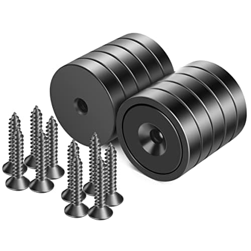 Image of Neosmuk Magnets with Screws,130lbs+ Heavy Duty Rare Earth Neodymium Mounting Magnets with Holes,Countersunk Round Disc Industrial Magnets for Wall Mounting,10 Pack,Black