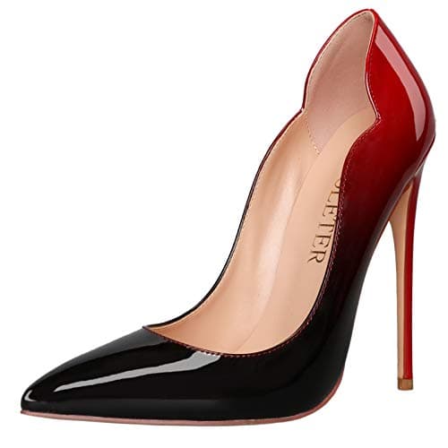 Image of COLETER Women's Sexy Pointed Toe High Heels,4.72 inch/12cm Patent Leather Pumps,Wedding Dress Shoes,Cute Evening Stilettos, Red-Black, 5 UK