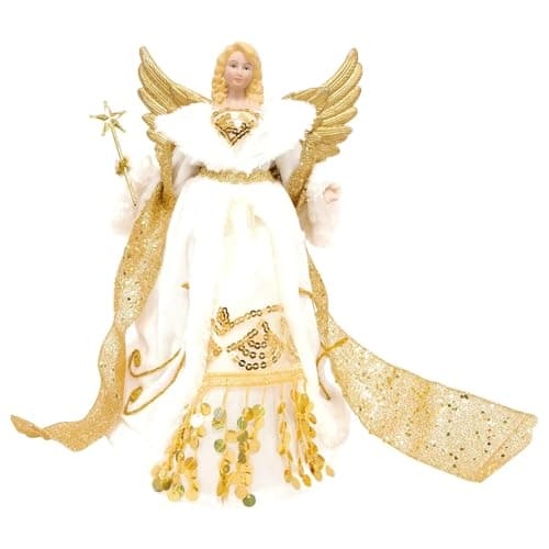 Image of The Christmas Workshop 82050 Angel Christmas Tree Topper / 12” Tall/Gold & Cream Coloured/Indoor Christmas Decoration