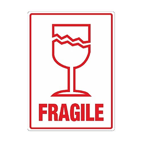 Image of Fragile Labels With Glass Symbol - 108mm x 79mm. 500 Pre Printed Fragile Stickers On Roll.