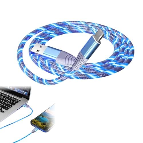 Image of 1Pc Light Up Charging Cable 2M 60W USB C Charger Cable Support Data Transmission Light Up Lead Braided USB A to USB C Type C Cable Fast Charging Light Up Glowing Charging Cord For iPhone Phone Blue