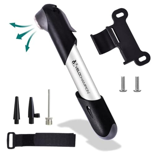Image of VeloChampion Mini Bike Pump. Compact 100 PSI/6.8BAR Bicycle Pump for Road, Hybrid & E-Bikes. Portable Tyre Pump with Presta, Schrader & Dunlop Valves, Frame Mount & Ball Needle (Pump)
